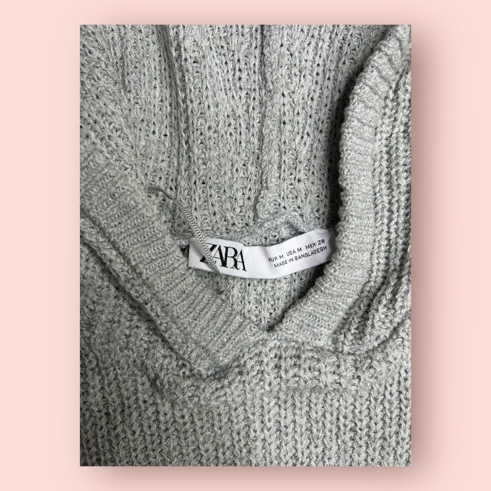 ZARA Hooded Knit Top Grey Sleeveless sweater with hood size Medium - Picture 3 of 5